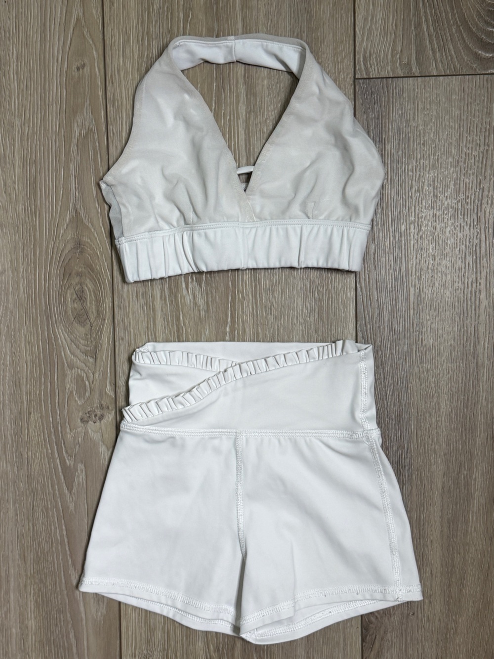 Child XL Tiger Friday White Halter Sports Bra and High-Waist Shorts Set